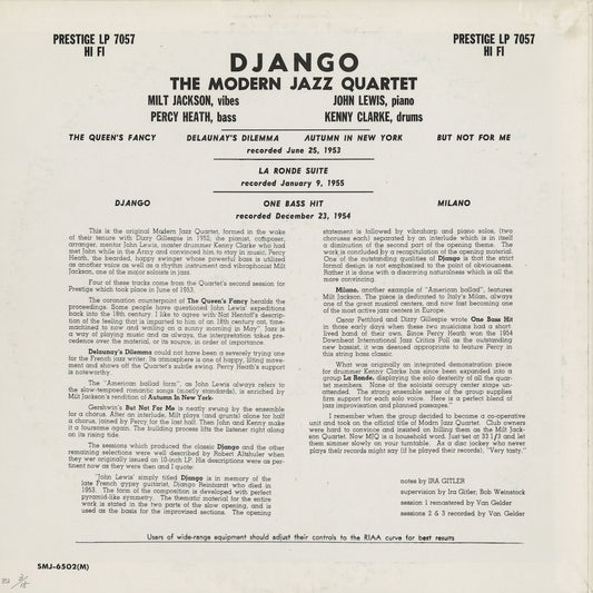 The Modern Jazz Quartet - Django (SMJ-6502M) 1975 JPN Prestige/Victor|中古LP