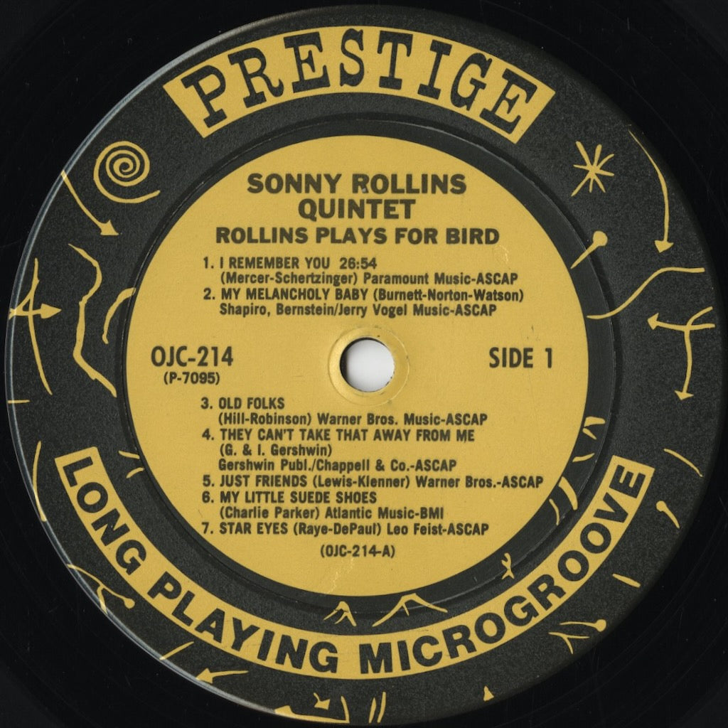 Sonny Rollins - Rollins Plays For Bird (OJC-214) 1986 US Prestige / Original Jazz Classics|中古LP