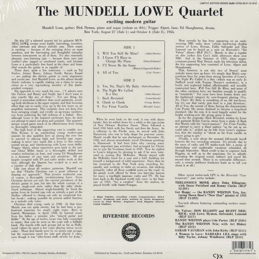 Mundell Lowe / マンデル・ロウ / The Mundell Lowe Quartet (OJC-1773)