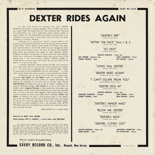 Dexter Gordon - Dexter Rides Again (MGJ-12130) 1985 JPN Savoy|中古LP