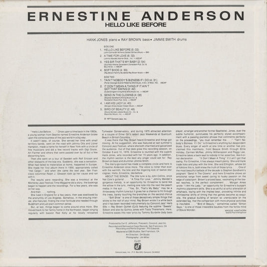 Ernestine Anderson - Hello Like Before (CJ-31) LP 1977 US Concord|中古LP
