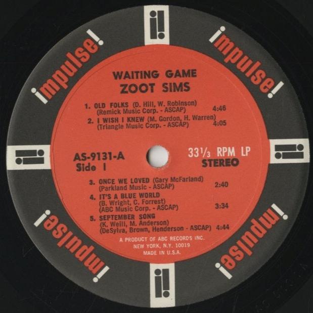 Zoot Sims - Waiting Game (AS-9131) LP 1967 US Impulse|中古LP