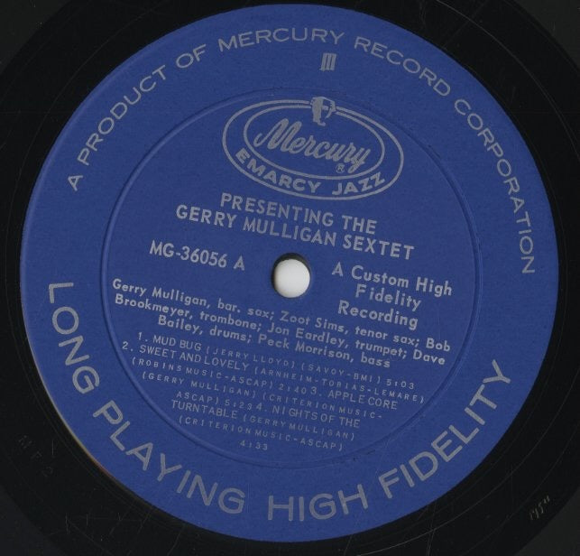 Gerry Mulligan / ジェリー・マリガン / Presenting The Gerry Mulligan Sextet (MG-36056)