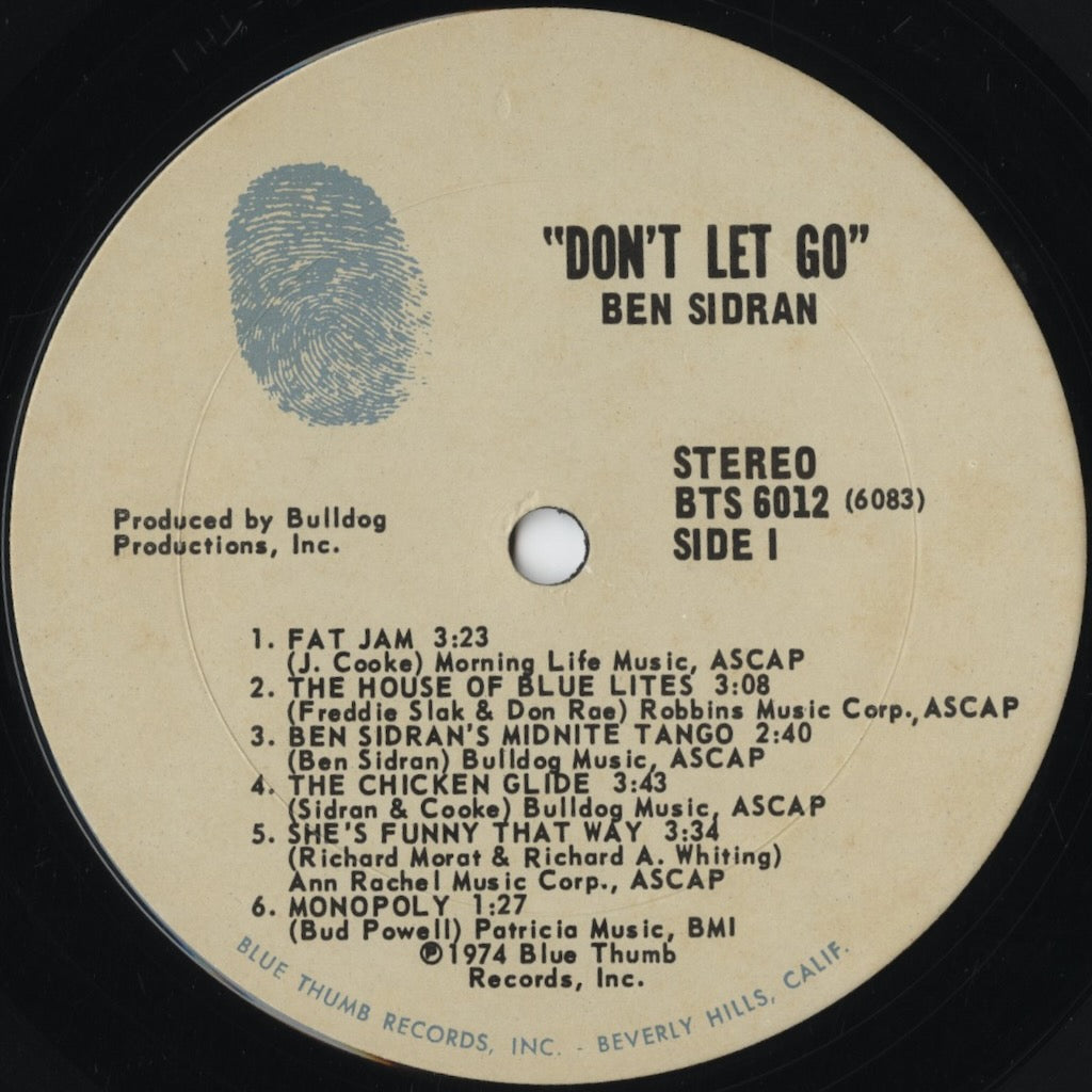 Ben Sidran - Don't Let Go (BTS 6012) 1974 US Blue Thumb|中古LP