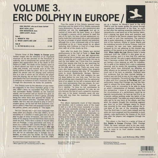 Eric Dolphy - In Europe / Volume 3. (OJC-416) 1990 US Prestige / Original Jazz Classics|中古LP