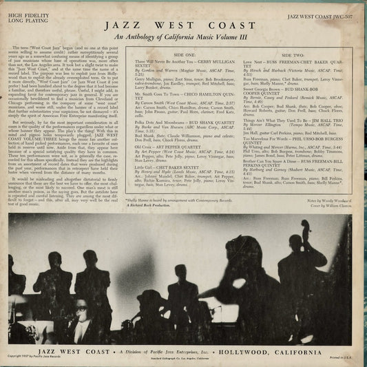 V.A. (Gerry Mulligan, Chet Baker, Chico Hamilton etc...) - Jazz West Coast Vol.3 (JWC-507) 1957 US Pacific Jazz/Jazz West Coas|中古LP