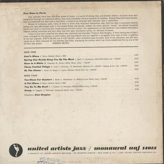 Zoot Sims / Zoot Sims In Paris (UAJ 14013) LP US United Artists Jazz|中古LP