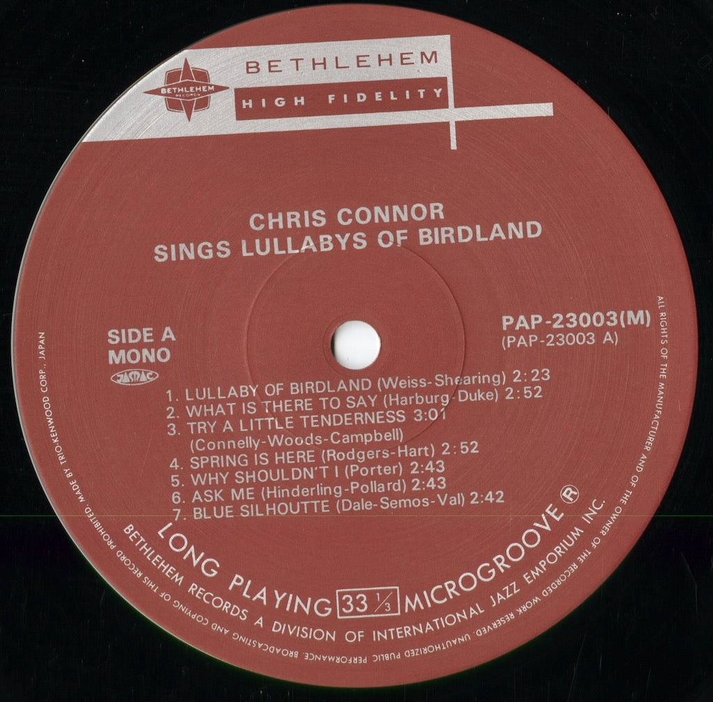 Chris Connor - Sings Lullabys Of Birdland (PAP-23003M) 1981 JPN Bethlehem|中古LP