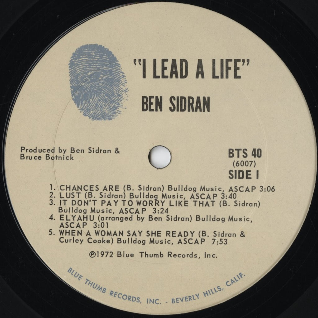 Ben Sidran - I Lead A Life (BTS 40) 1972 US Blue Thumb|中古LP