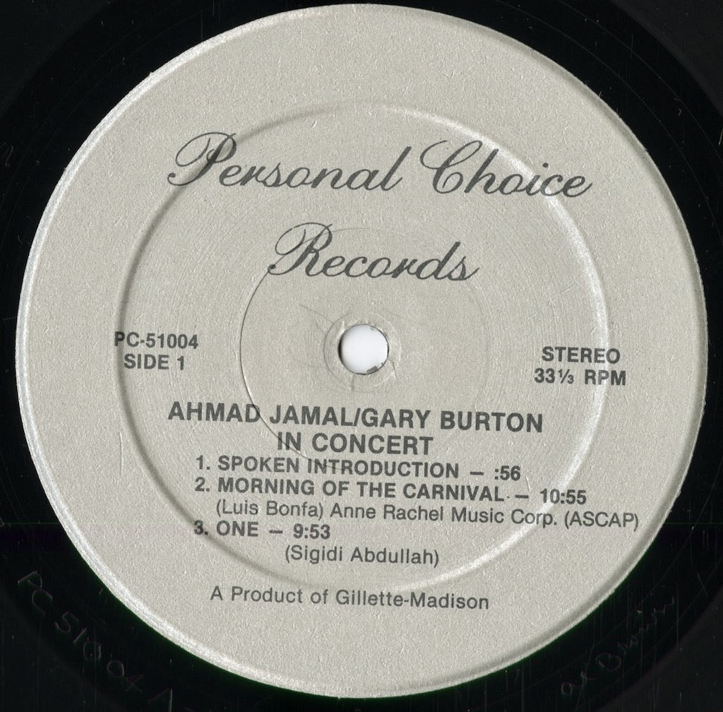 Ahmad Jamal, Gary Burton - In Concert (PC-51004) 1981 US Personal Choice|中古LP