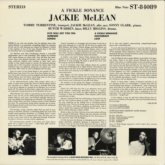 Jackie McLean - A Fickle Sonance (K18P 9203) 1983 JPN Blue Note|中古LP
