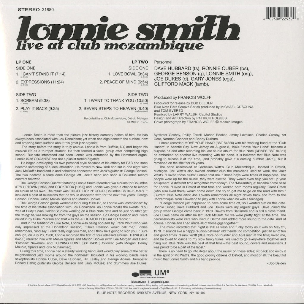 Lonnie Smith / ロニー・スミス / Live At Club Mozambique (180g) -2LP (0822932)