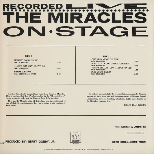 The Miracles - Recorded Live On Stage (M5-220V1) LP 1970s US Motown|中古LP