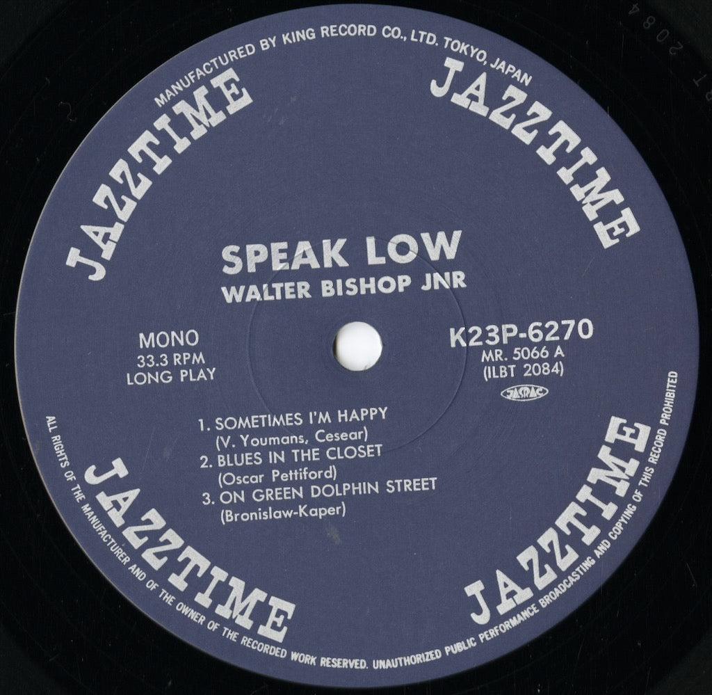 Walter Bishop Jr. - Speak Low (K23P-6270) LP 1984 JPN Jazztime|中古LP