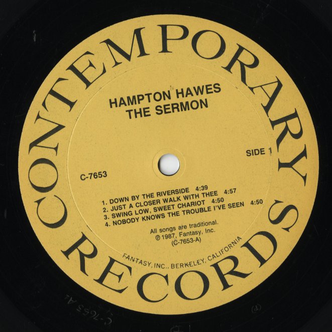 Hampton Hawes - The Sermon (C-7653) LP 1987 US Contemporary|中古LP