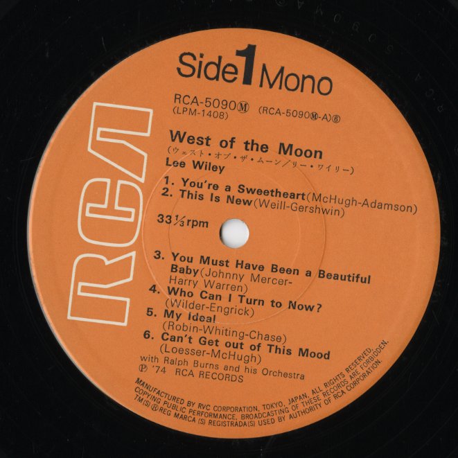 Lee Wiley - West Of The Moon (RCA-5090(M)) LP MONO 1974 JPN RCA|中古LP