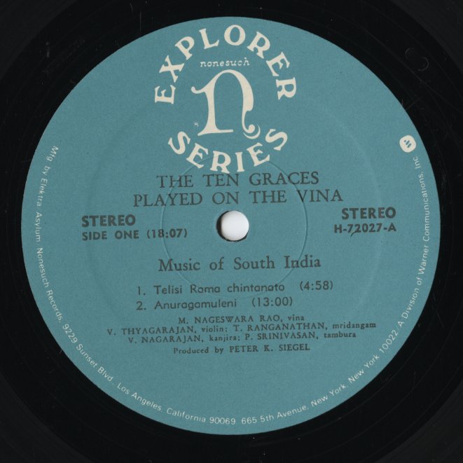 M. Nageswara Rao – The Ten Graces Played On The Vīna (G-5124H) LP 1972 JPN Nonsuch|中古LP