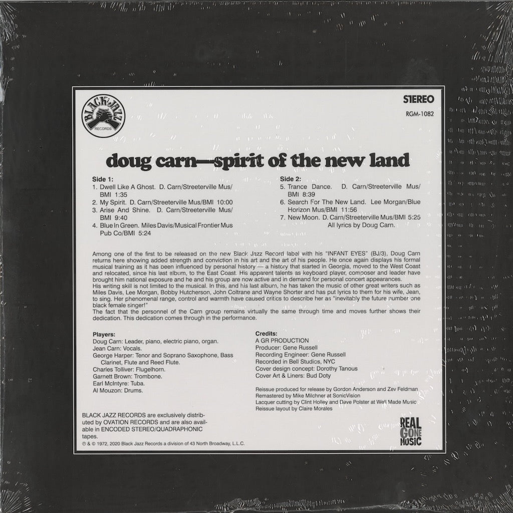 Doug Carn Spirit Of The New Land LP 2025 US Real Gone Music RGM-1082 back cover jean carn black jazz