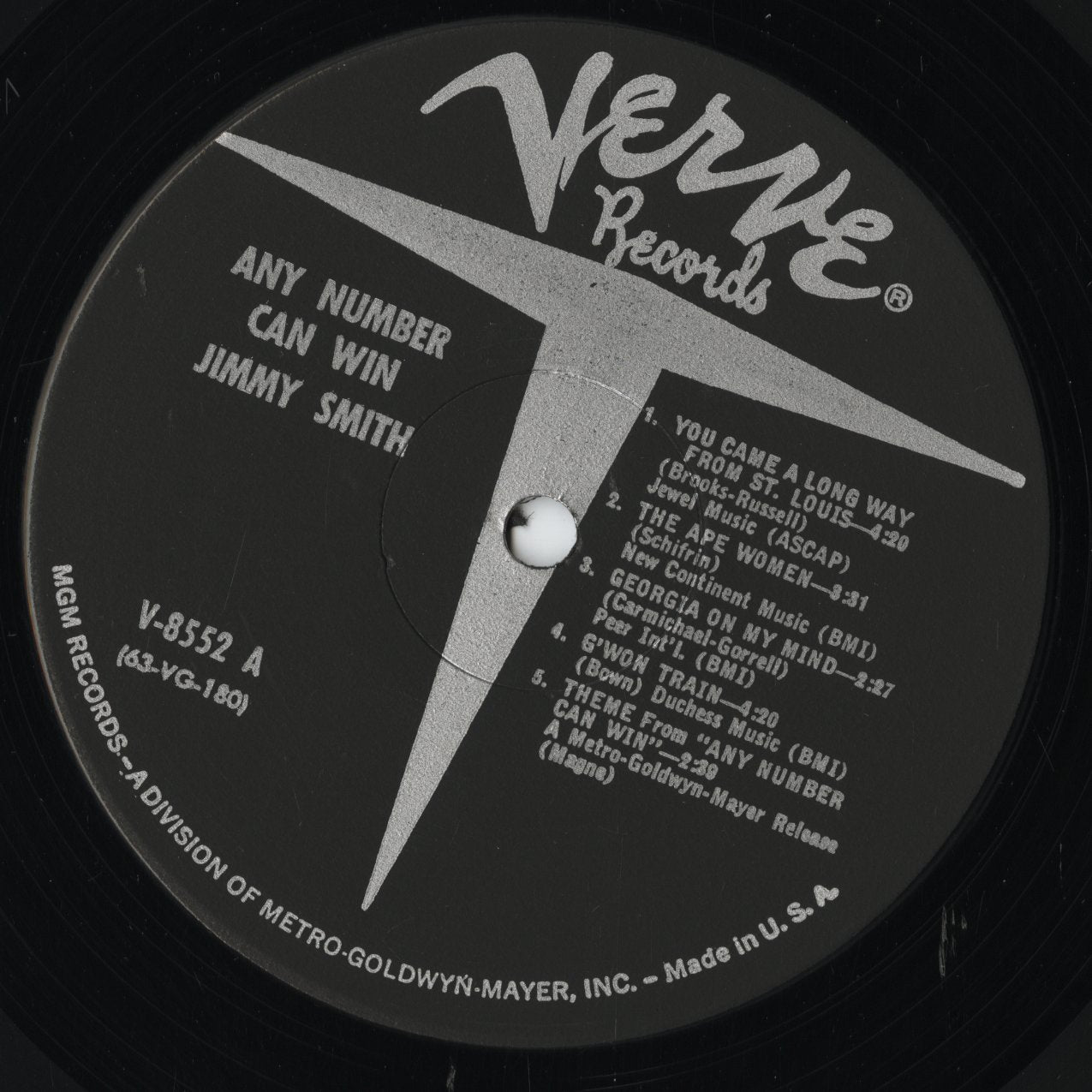 Jimmy Smith - Any Number Can Win - MONO (V-8552) 1963 US Verve|中古LP