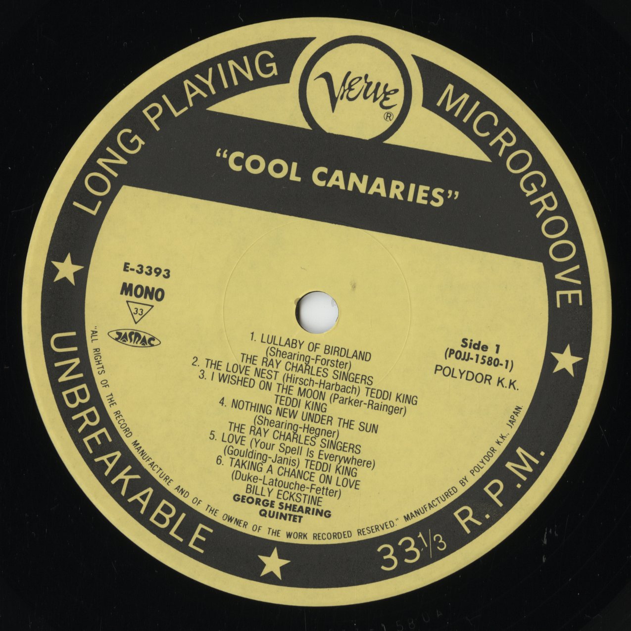 George Shearing - Cool Canaries (POJJ-1580) LP 1993 JPN Verve|中古LP