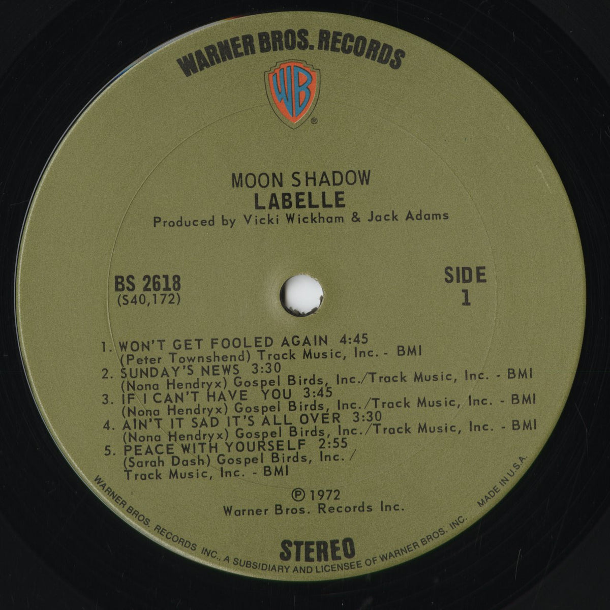 Labelle - Moon Shadow (BS2618) 1972 US Warner Bros.|中古LP