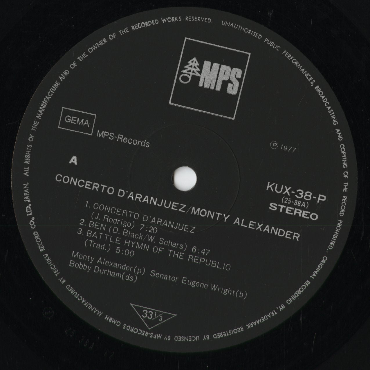 Monty Alexander - Concerto D'Aranjuez (KUX-38-P) 1977 JPN MPS|中古LP
