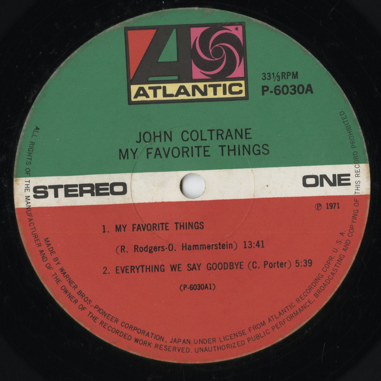 John Coltrane - My Favorite Things (P-6030A) 1971 JPN Atlantic|中古LP