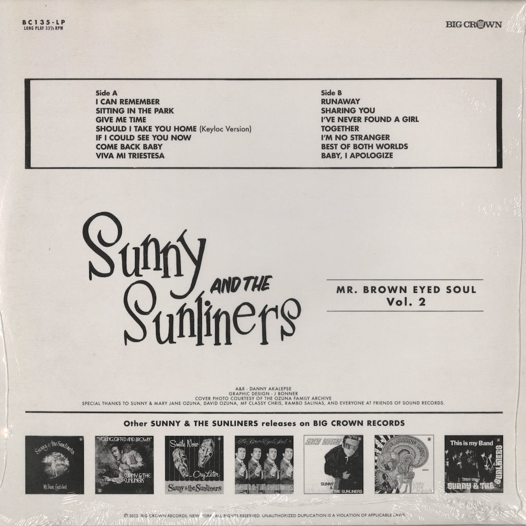 Sunny & The Sunliners – Mr. Brown Eyed Soul Vol.2 (Red Vinyl) (BC135-LP-C2) 2022 US Big Crown | 新品LP