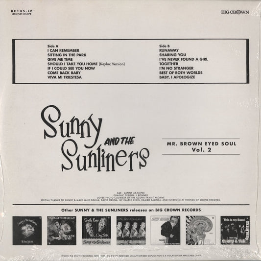 Sunny & The Sunliners – Mr. Brown Eyed Soul Vol.2 (Red Vinyl) (BC135-LP-C2) 2022 US Big Crown | 新品LP