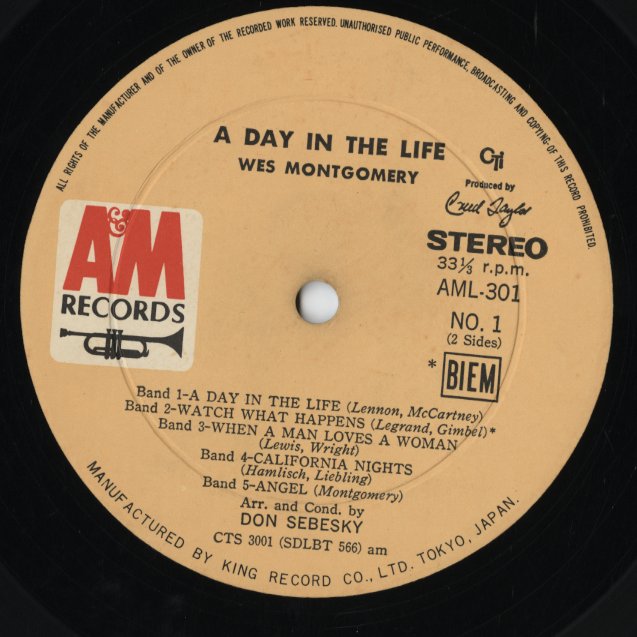 Wes Montgomery / ウェス・モンゴメリー / A Day In The Life (AML 301)