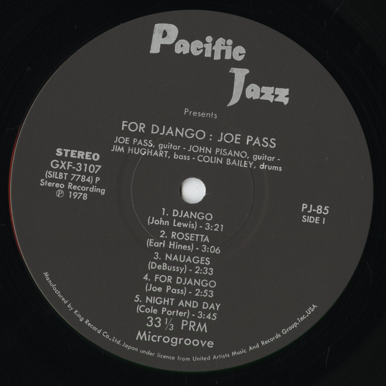 Joe Pass - For Django (GXF-3107) 1978 JPN Pacific Jazz|中古LP