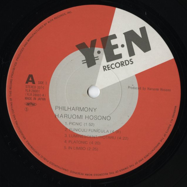 Haruomi Hosono - Philharmony (YLR-28001) LP 1982 JPN YEN Records|中古LP