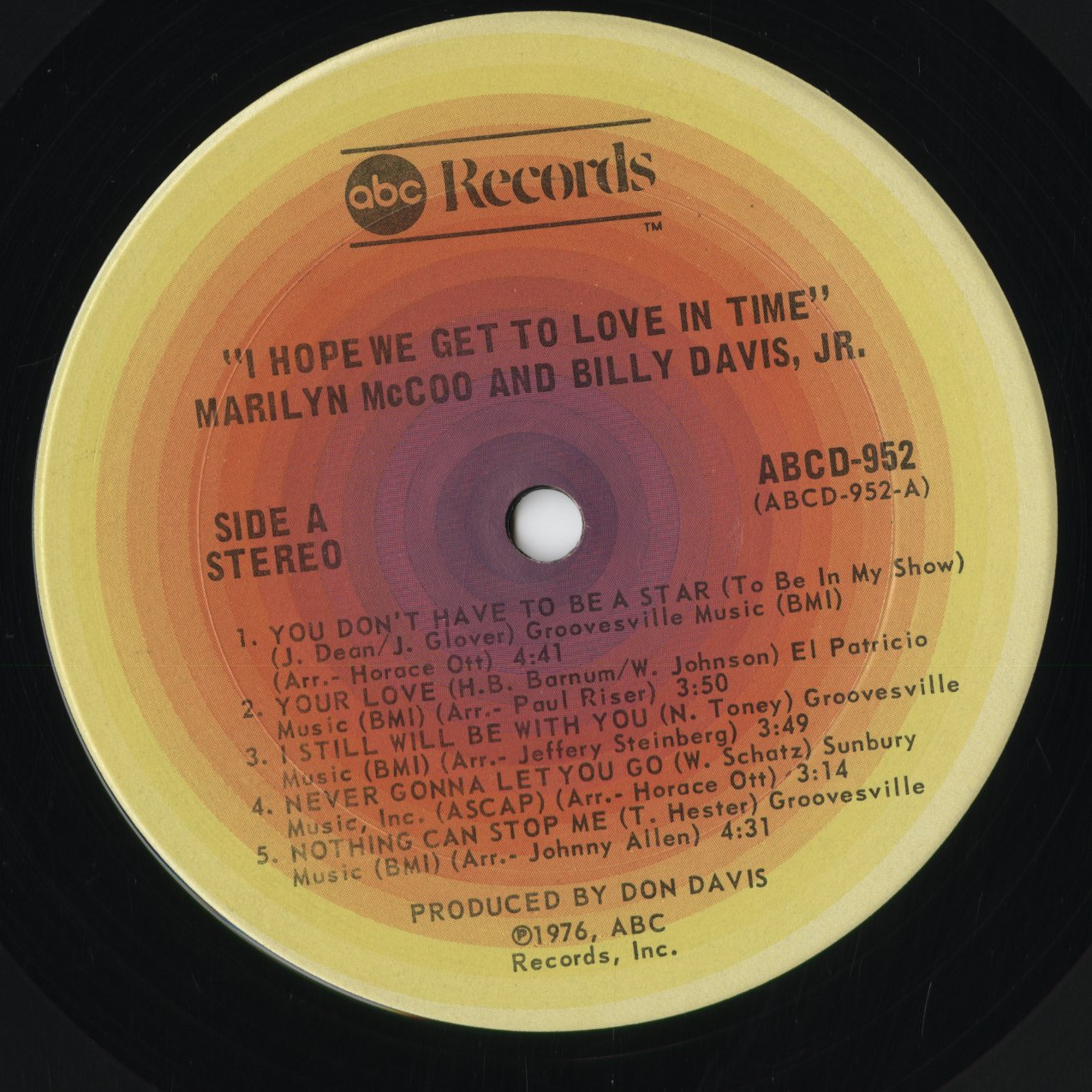 Marilyn McCoo & Billy Davis, Jr. - I Hope We Get To Love In Time (ABCD-952) 1976 US ABC Records|中古LP