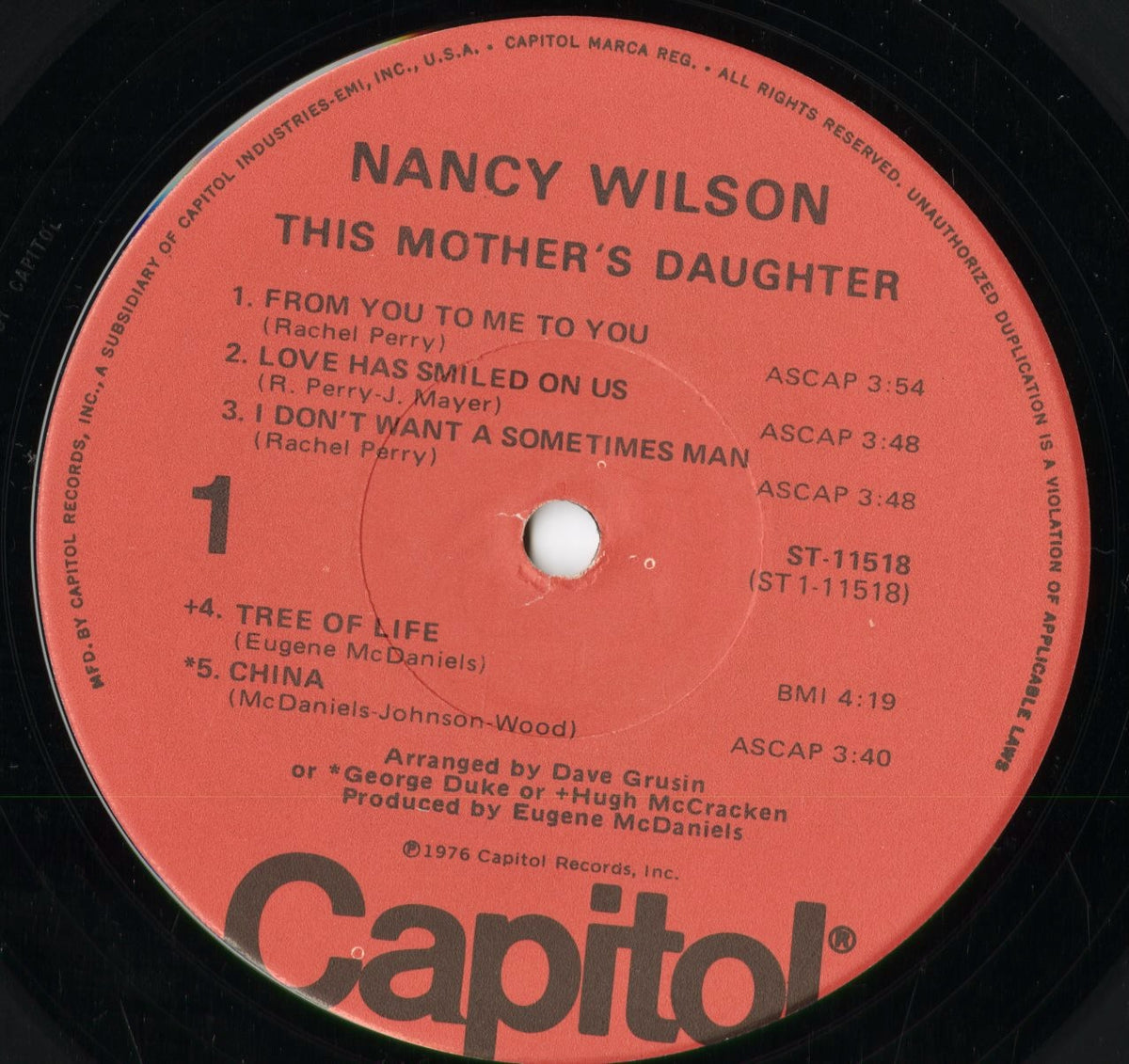 Nancy Wilson – This Mother's Daughter (ST-11518) 1976 US Capitol|中古LP