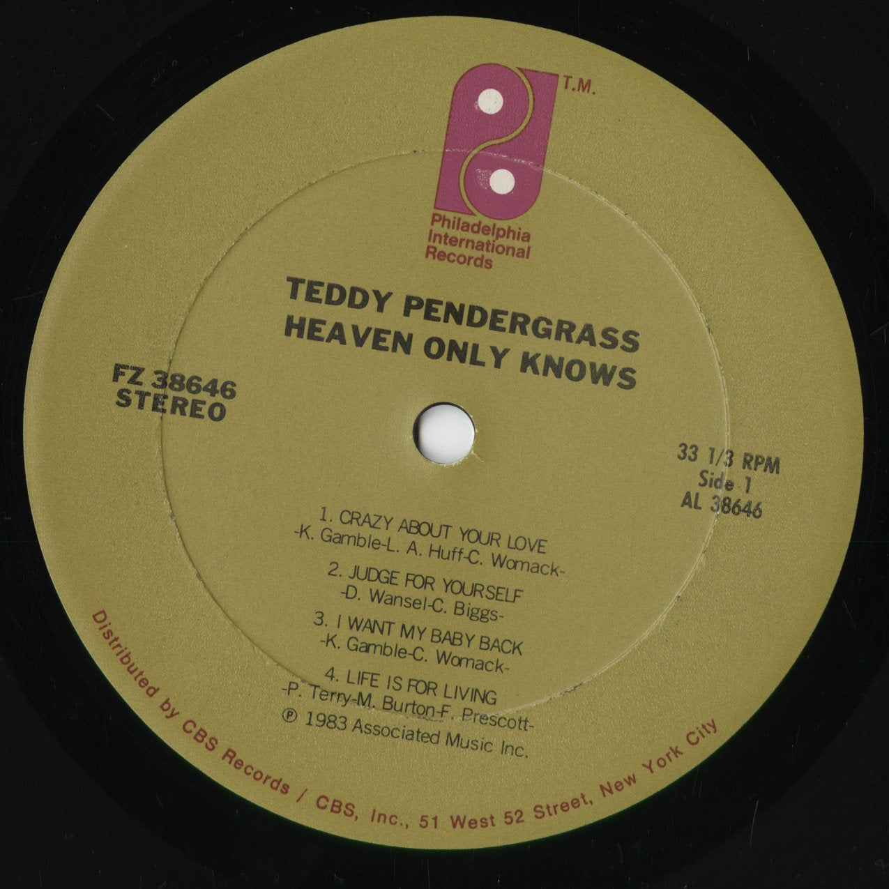 Teddy Pendergrass - Heaven Only Knows (FZ 38646) 1983 US Philadelphia International Records|中古LP