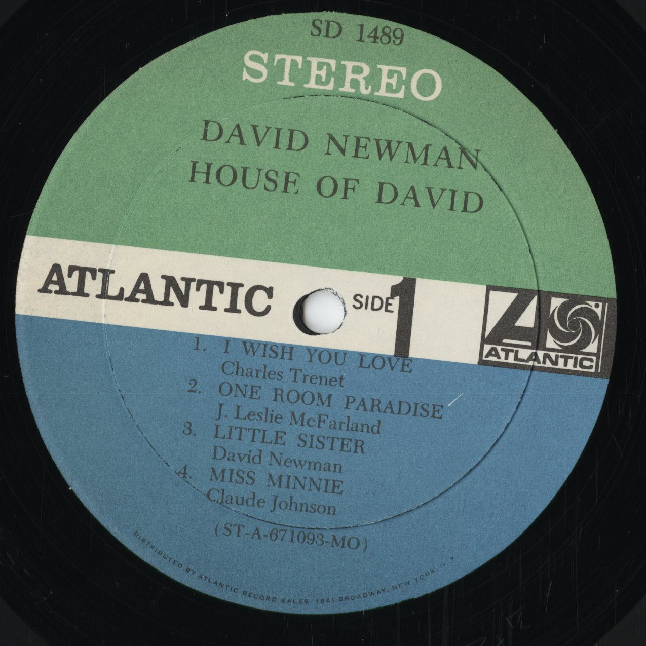 David Newman - House Of David (SD1489) 1967 US Atlantic|中古LP
