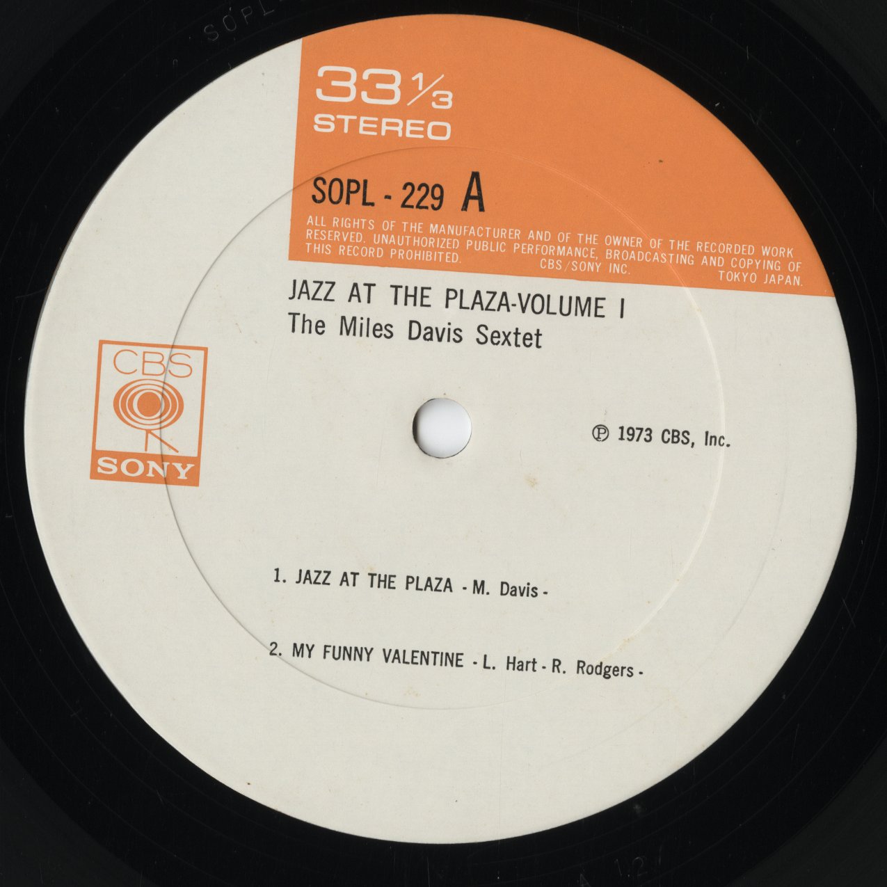 Miles Davis - Jazz At The Plaza Vol.1 (SOPL229) LP 1973 JPN CBS Sony|中古LP