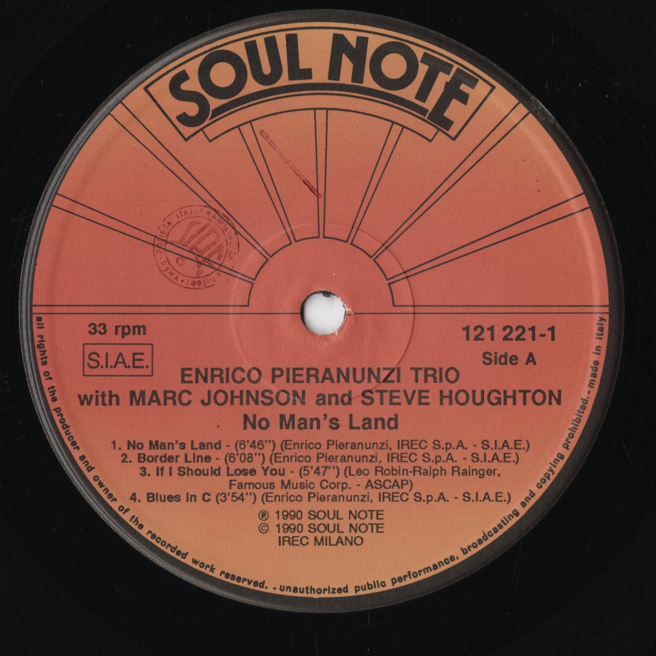 Enrico Pieranunzi Trio - No Man's Land (121 221-1) 1990 ITA Soul Note|中古LP