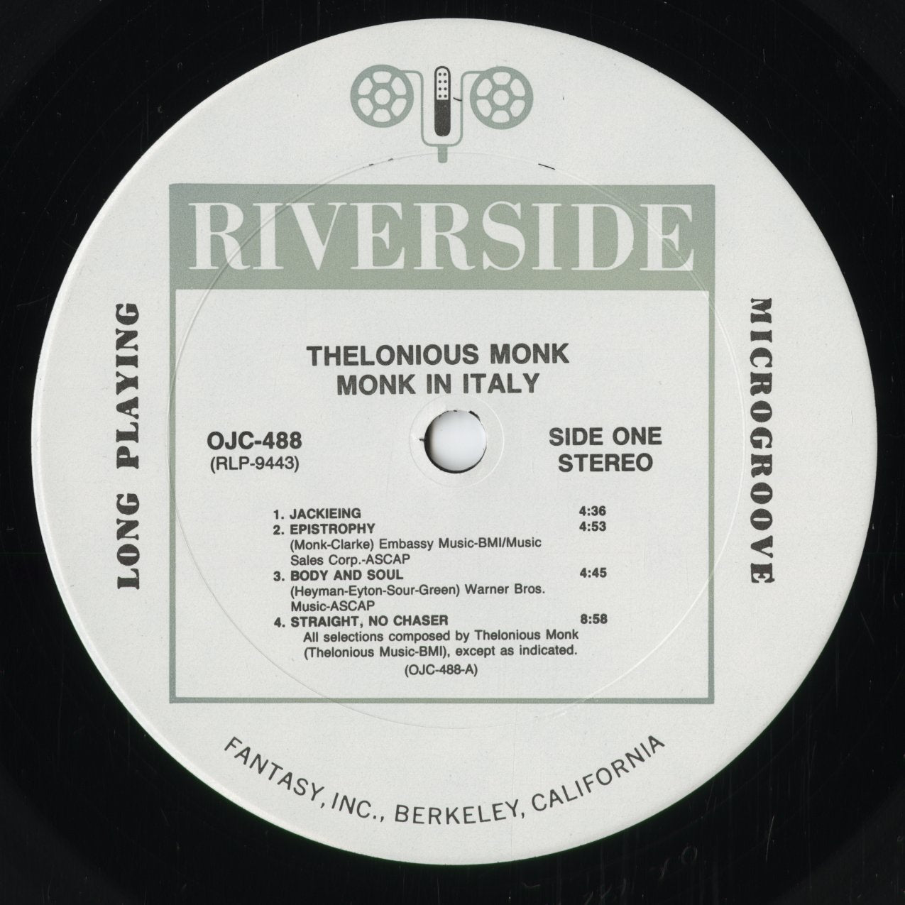 Thelonious Monk - In Italy (OJC-488) 1990 US Riverside Records - OJC|中古LP