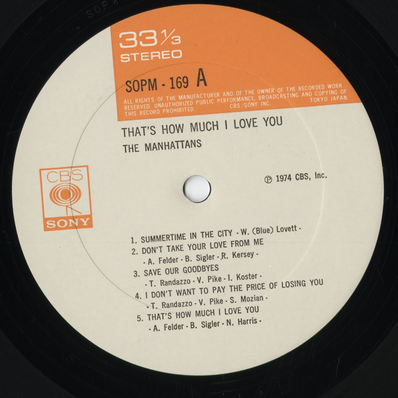 Manhattans - That's How Much I Love You (SOPM169) 1974 JPN CBS Sony|中古LP
