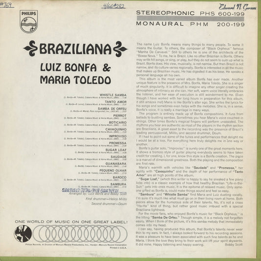 Luiz Bonfa & Maria Toledo - Braziliana (PHS 600-199) 1965 US Philips|中古LP