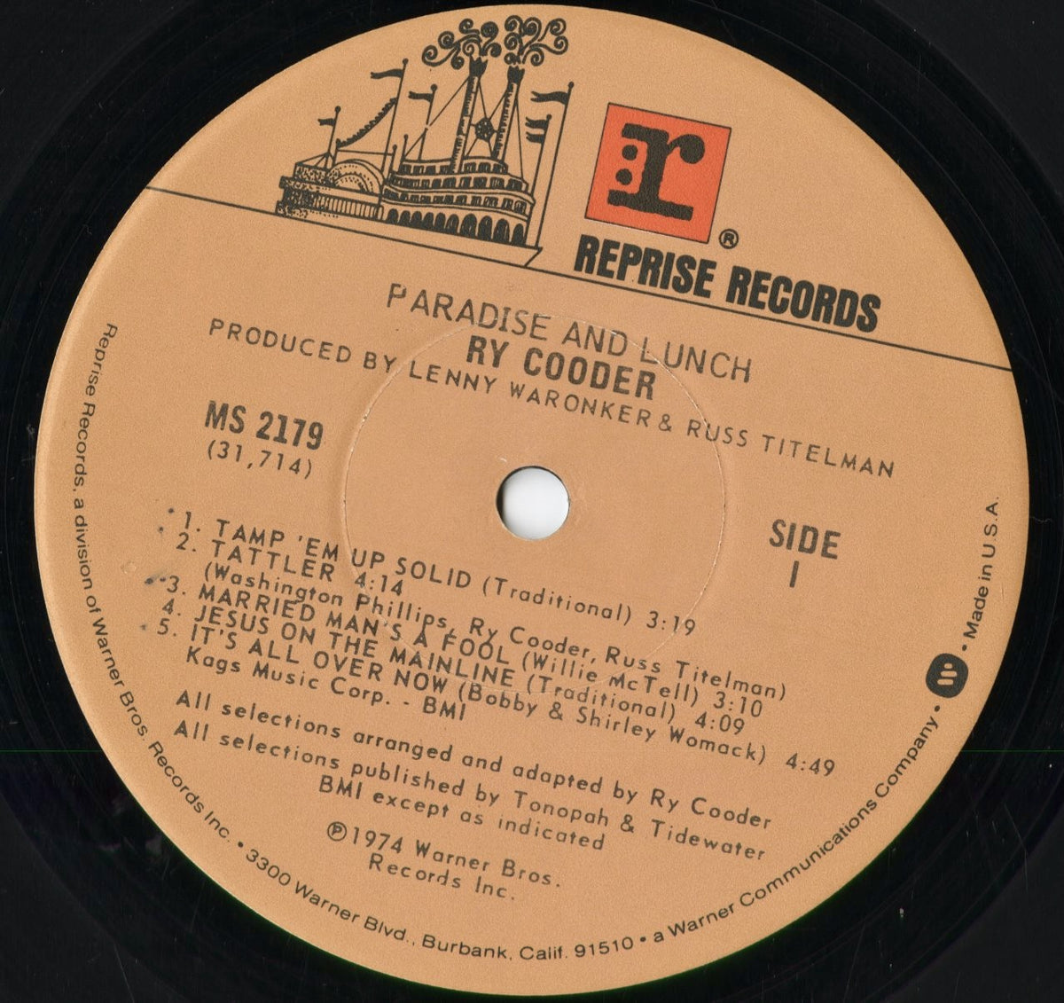 Ry Cooder - Paradise and Lunch (MS 2179) 1976 US Reprise|中古LP