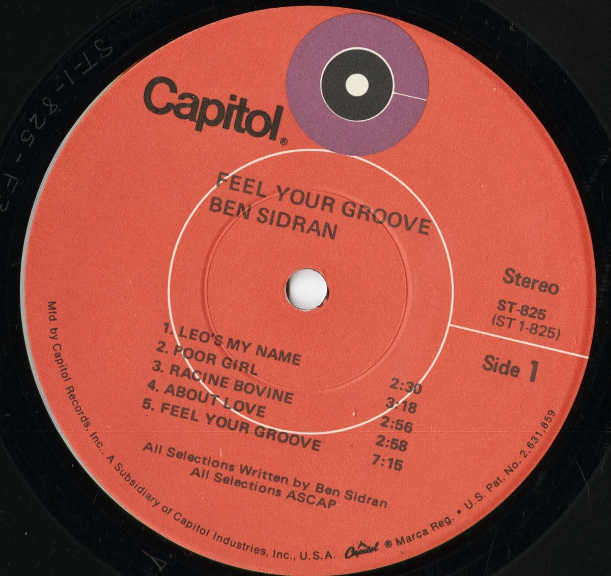 Ben Sidran - Feel Your Groove (ST-825) 1971 US Capitol|中古LP