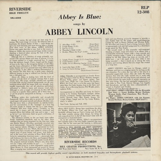 Abbey Lincoln - Abbey Is Blue (SMJ-6088) 1975 JPN Riverside|中古LP