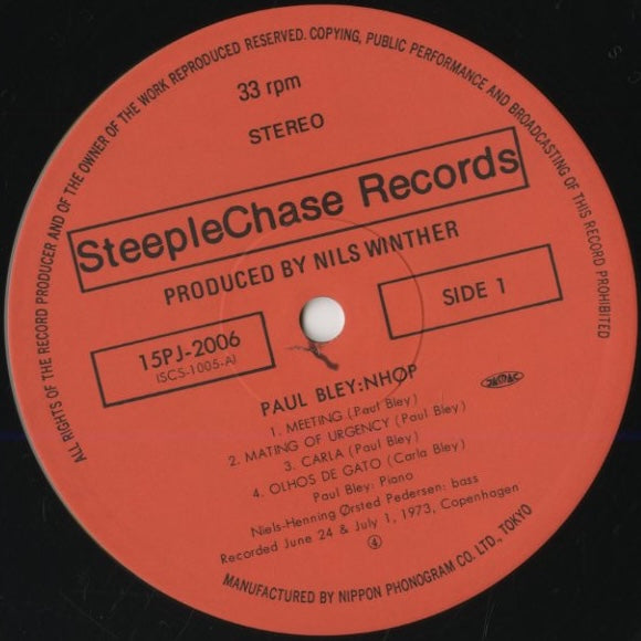 Paul Bley / ポール・ブレイ / Paul Bley - NHOP (15PJ-2006)
