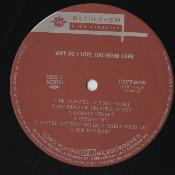 Helen Carr - Why Do I Love You (COJY-9035) 1992 JPN Bethlehem|中古LP