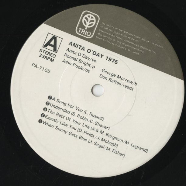 Anita O'Day - Anita 1975 (PA-7105) LP 1975 JPN Trio|中古LP
