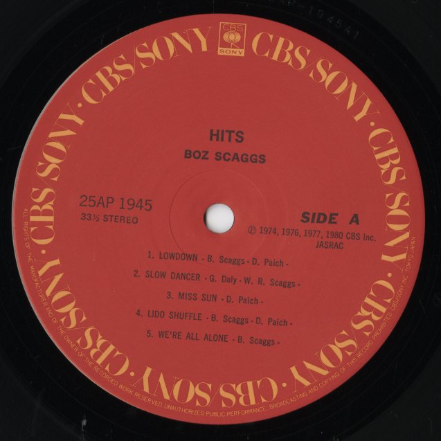 Boz Scaggs / Hits! (25AP 1945) LP 1980 JPN CBS-SONY|中古LP