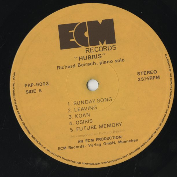 Richie Beirach / リッチー・バイラーク/ Hubris (PAP9093)