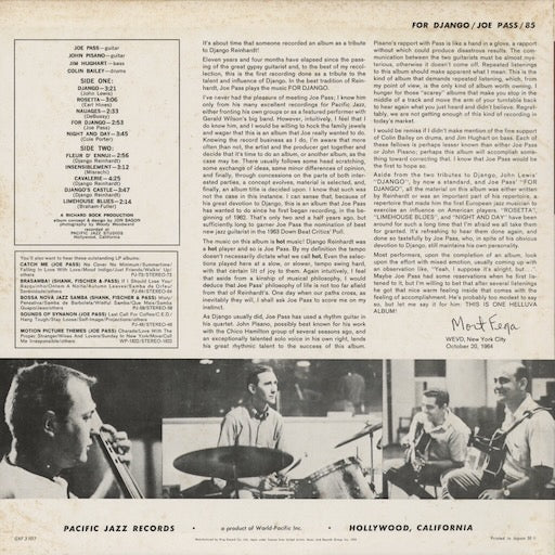 Joe Pass - For Django (GXF-3107) 1978 JPN Pacific Jazz|中古LP